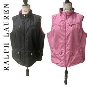 Y2K RALPH LAUREN VEST ZIP UP BUBBLE GUM PINK/BLACK REVERSIBLE size XL VERSATILE
